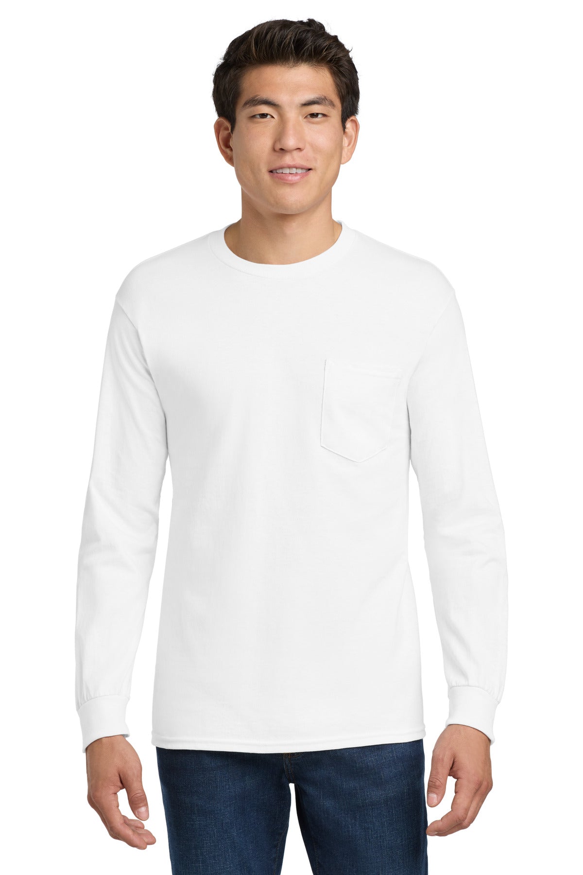 Gildan - Ultra Cotton 100% US Cotton Long Sleeve T-Shirt with Pocket. 2410 - EMBROIDERED
