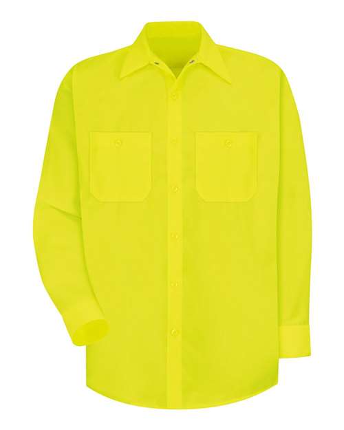 Red Kap Men's Enhanced Visibility Long Sleeve Work Shirt - SS14 - EMBROIDERED