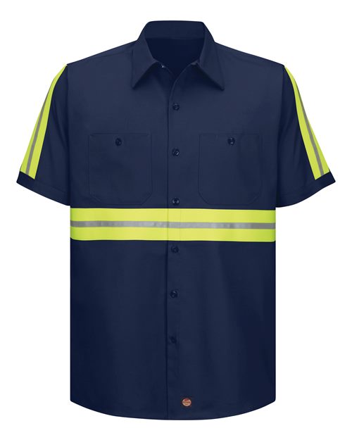 Red Kap Men's Enhanced Visibility Short Sleeve Cotton Work Shirt - SC40E - EMBROIDERED
