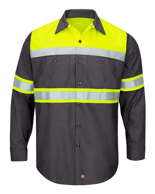 Red Kap Men's Hi-Visibility Colorblock Ripstop Long Sleeve Work Shirt - SY70 - EMBROIDERED