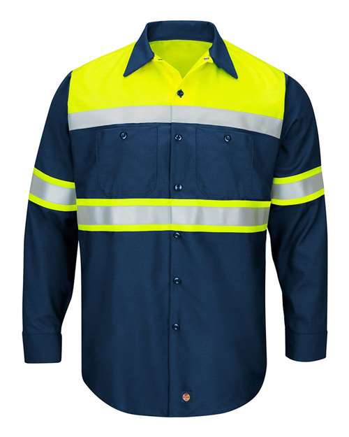 Red Kap Men's Tall Hi-Visibility Colorblock Ripstop Long Sleeve Work Shirt - SY70T - EMBROIDERED