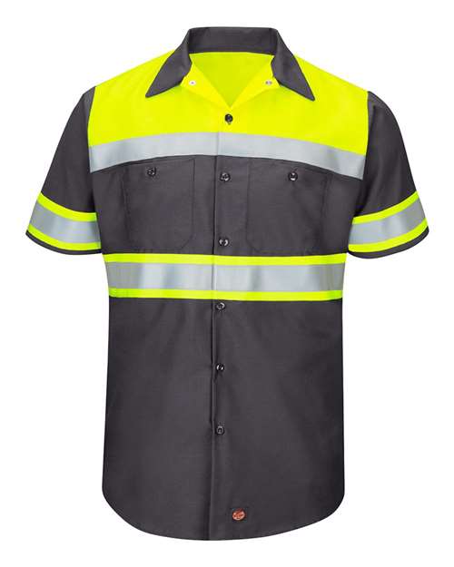 Red Kap Men's Tall Hi-Visibility Colorblock Ripstop Short Sleeve Work Shirt - SY80T - EMBROIDERED