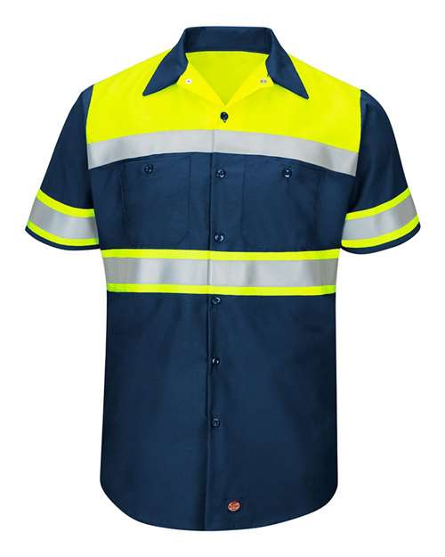 Red Kap Men's Tall Hi-Visibility Colorblock Ripstop Short Sleeve Work Shirt - SY80T - EMBROIDERED