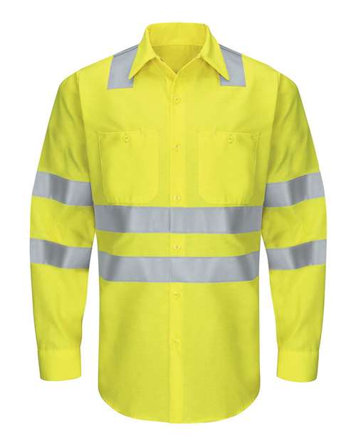 Red Kap Men's Tall Enhanced & Hi-Visibility Long Sleeve Work Shirt - SY14T - EMBROIDERED