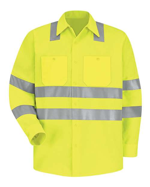 Red Kap Men's High Visibility Safety Long Sleeve Work Shirt - SS14HV - EMBROIDERED