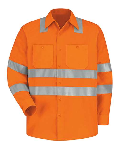 Red Kap Men's High Visibility Safety Long Sleeve Work Shirt - SS14HV - EMBROIDERED