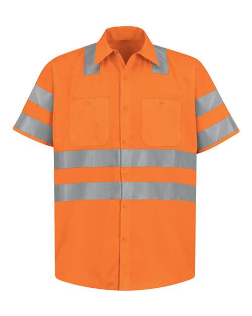 Red Kap Men's High Visibility Safety Short Sleeve Work Shirt - SS24HV - EMBROIDERED