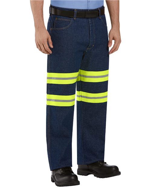 Red Kap Men's Enhanced Visibility Relaxed Fit Jeans - PD60ED - EMBROIDERED