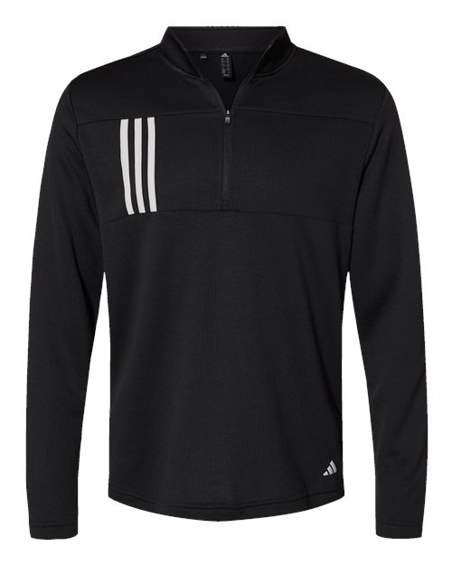 Adidas Men's 3-Stripes Double-Knit Quarter-Zip Pullover - A482 - EMBROIDERED