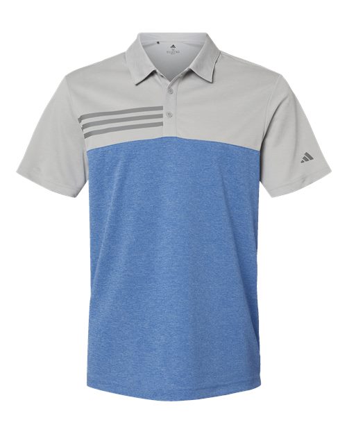 Adidas Men's Heathered Colorblocked 3-Stripes Polo - A508 - EMBROIDERED