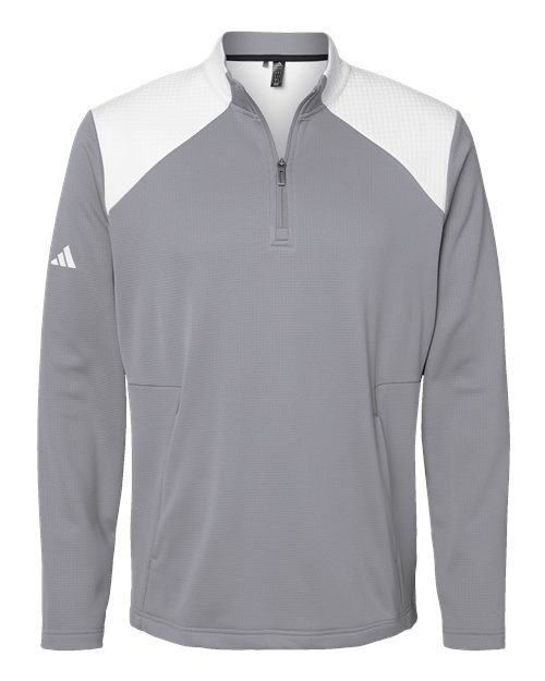 Adidas Men's Textured Mixed Media Quarter-Zip Pullover - A532 - EMBROIDERED