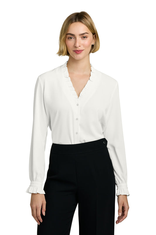 Brooks Brothers Women's Long Sleeve Ruffle Collar Blouse BB18011 - EMBROIDERED