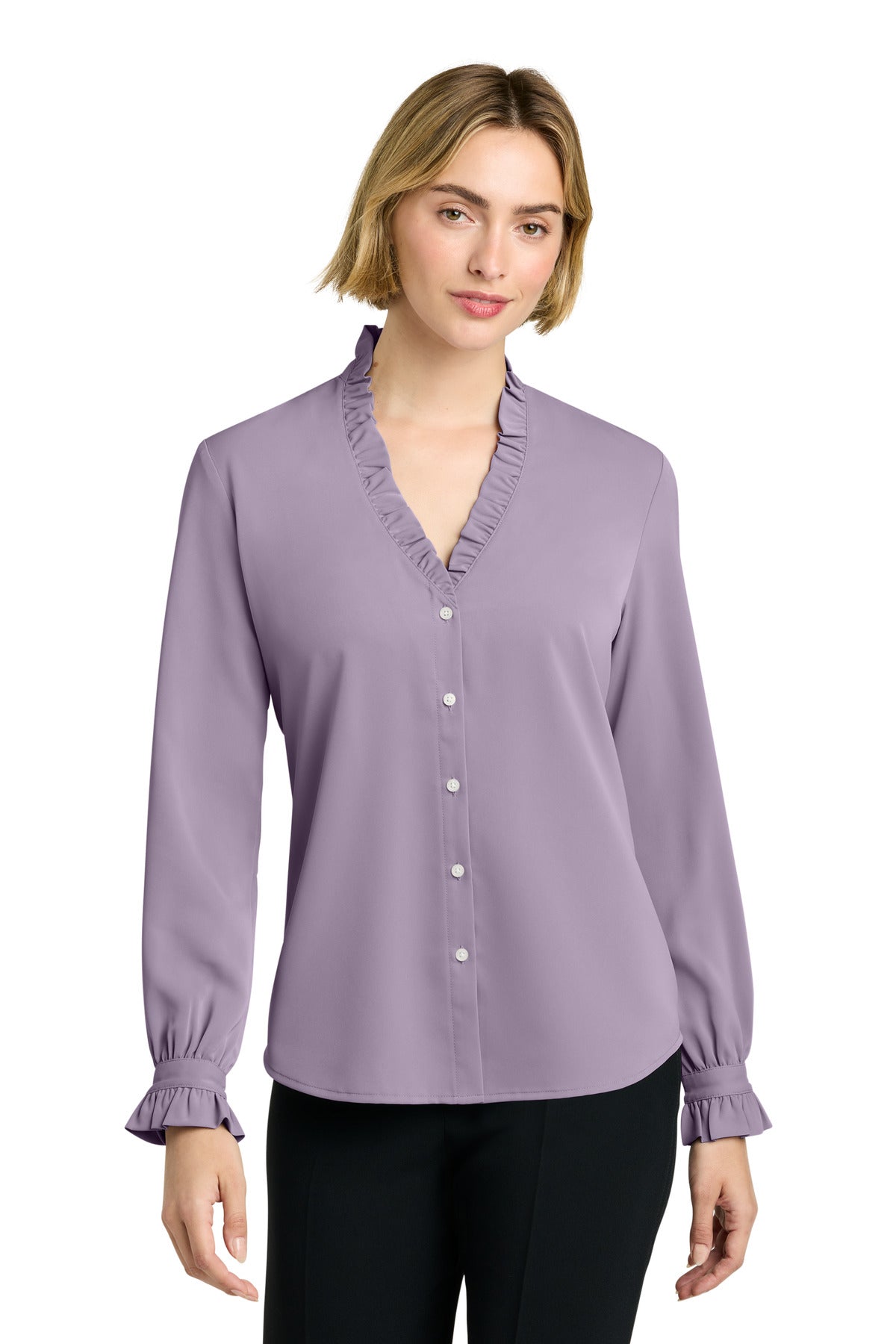 Brooks Brothers Women's Long Sleeve Ruffle Collar Blouse BB18011 - EMBROIDERED