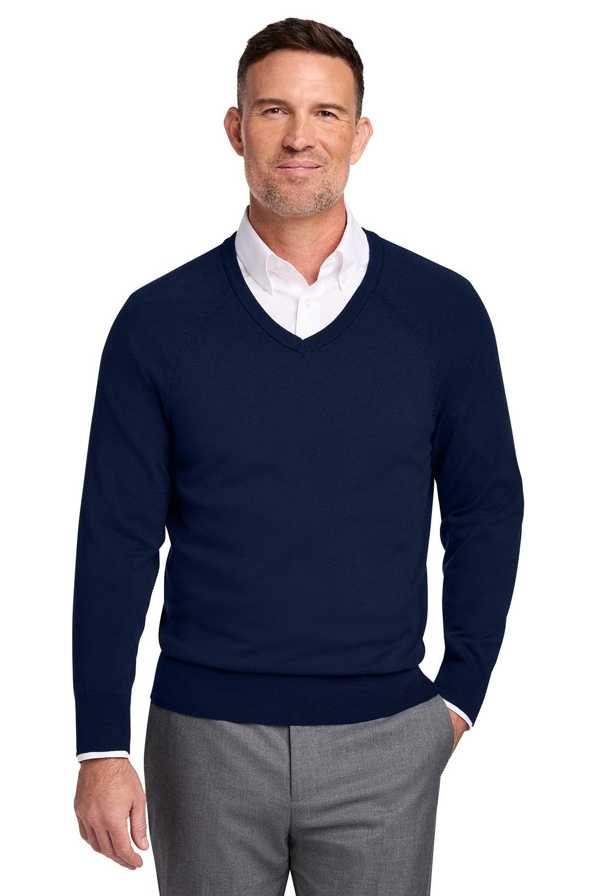 Brooks Brothers Cotton Stretch V-Neck Sweater BB18400 - EMBROIDERED