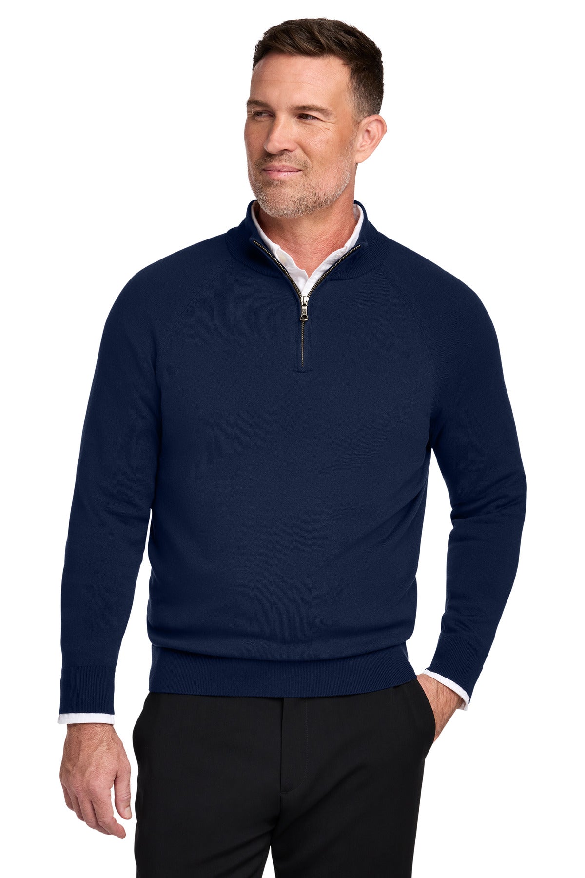 Brooks Brothers Cotton Stretch 1/4-Zip Sweater BB18402 - EMBROIDERED