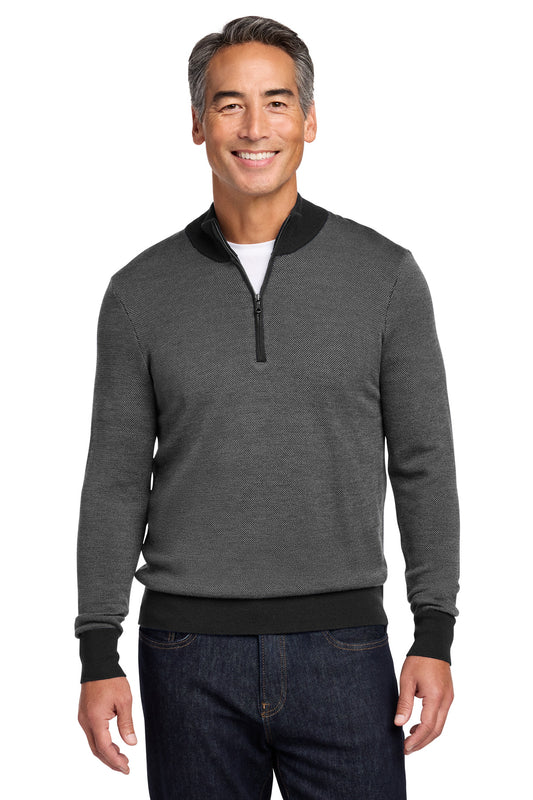 Brooks Brothers Washable Merino Birdseye 1/4-Zip Sweater BB18412 - EMBROIDERED