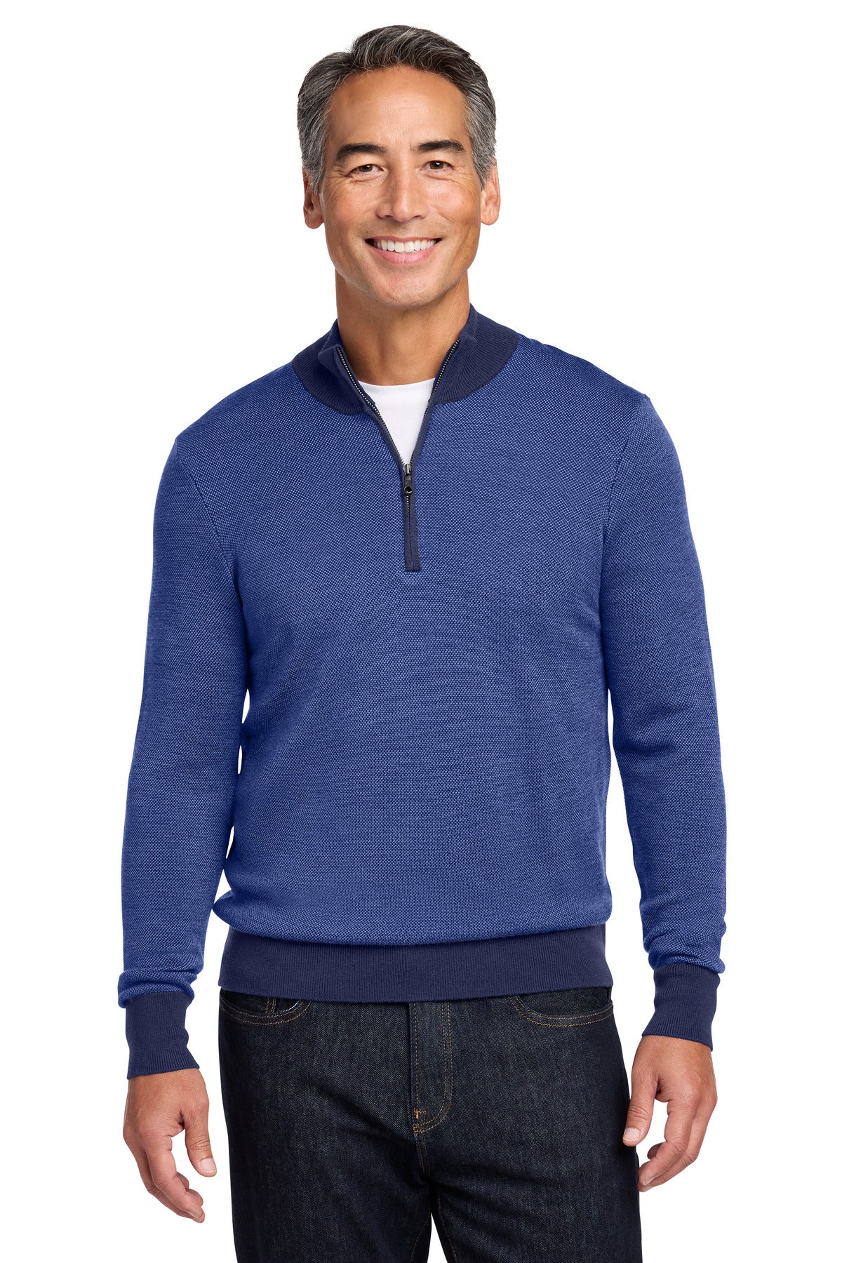 Brooks Brothers Washable Merino Birdseye 1/4-Zip Sweater BB18412 - EMBROIDERED