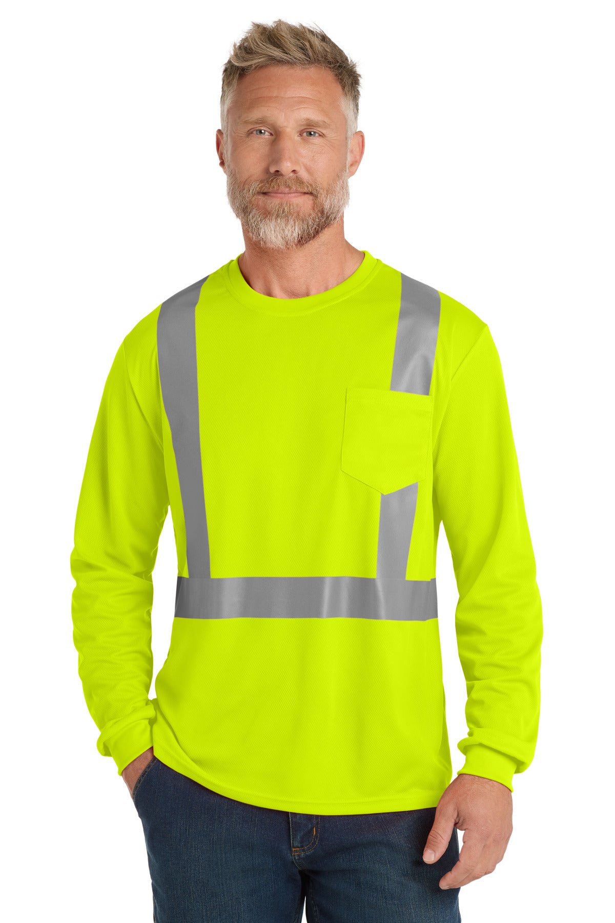 CornerStone ANSI 107 Class 2 Mesh Long Sleeve Tee. CS201 - EMBROIDERED