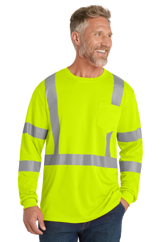 CornerStone ANSI 107 Class 3 Mesh Long Sleeve Tee. CS203 - EMBROIDERED