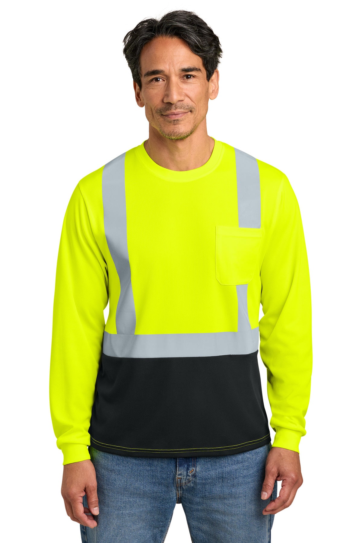 CornerStone ANSI 107 Class 2 Long Sleeve Mesh Blocked Tee CS207 - EMBROIDERED