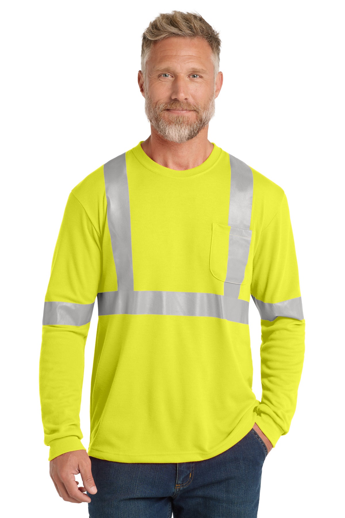 CornerStone ANSI 107 Class 2 Long Sleeve Safety T-Shirt. CS401LS - EMBROIDERED