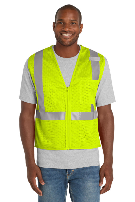 CornerStone ANSI 107 Class 2 Mesh Zippered Vest. CSV102 - EMBROIDERED