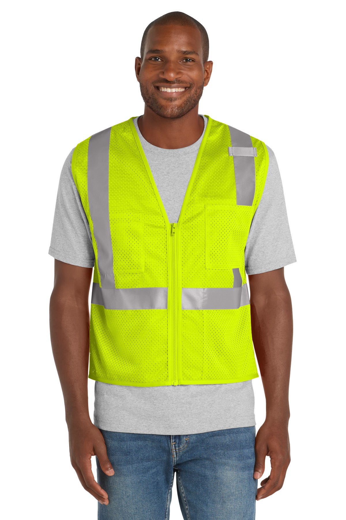 CornerStone ANSI 107 Class 2 Mesh Zippered Vest. CSV102 - EMBROIDERED