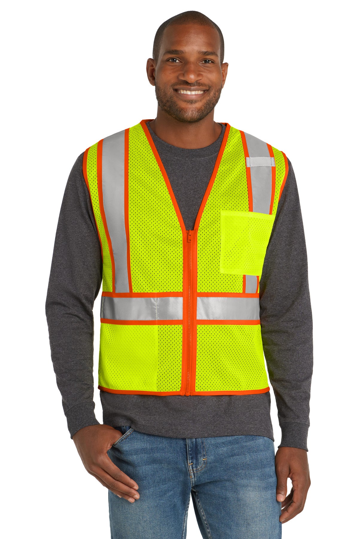 CornerStone ANSI 107 Class 2 Mesh Zippered Two-Tone Vest. CSV103 - EMBROIDERED