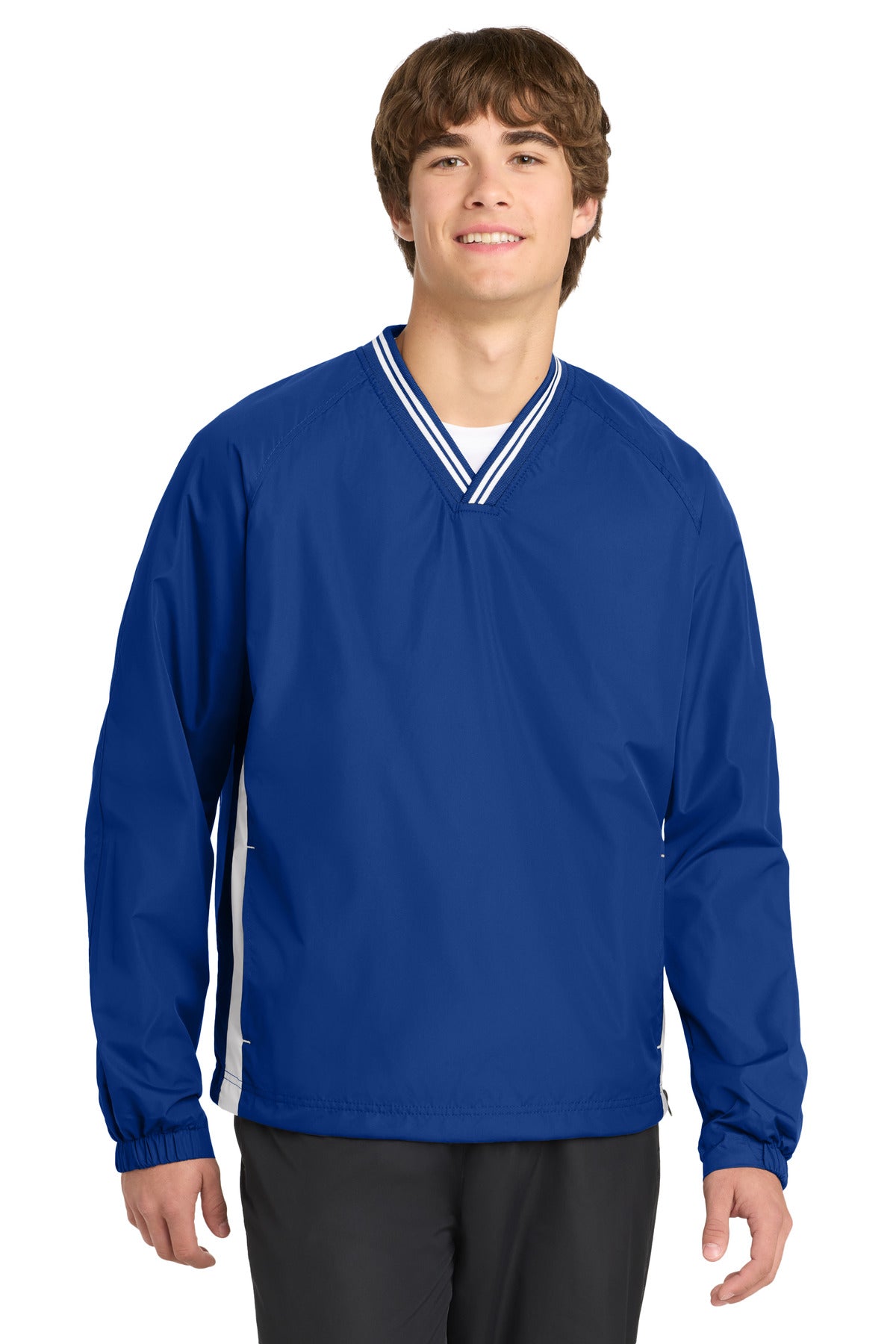 Sport-Tek Tipped V-Neck Raglan Wind Shirt. JST62 - EMBROIDERED
