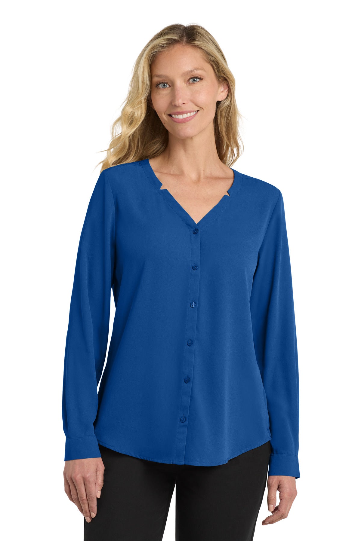 Port Authority Women's Long Sleeve Button-Front Blouse. LW700 - EMBROIDERED