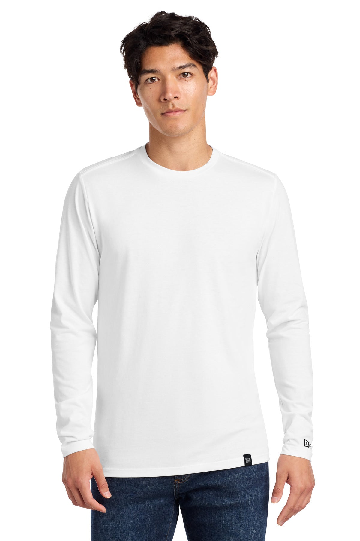 New Era Heritage Blend Long Sleeve Crew Tee. NEA102 - EMBROIDERED