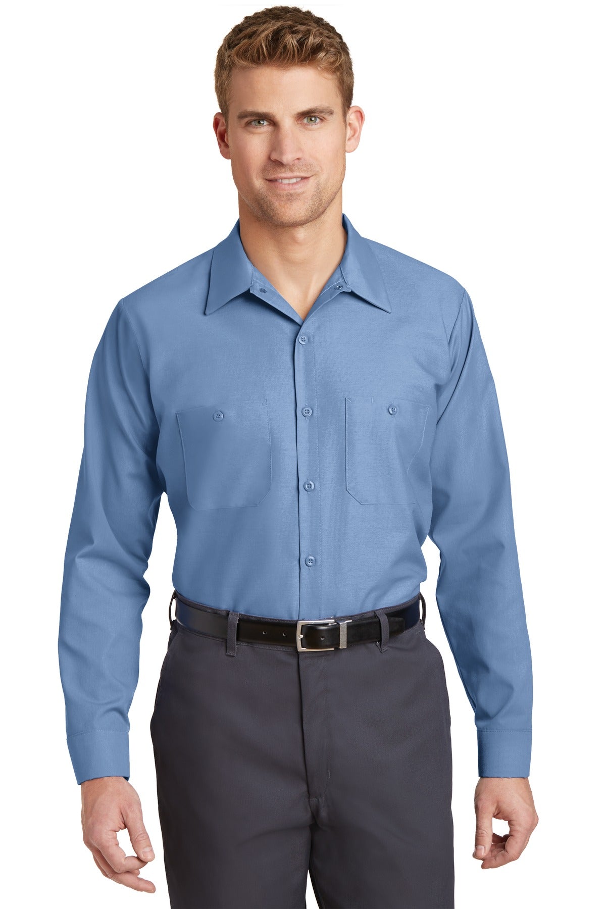 Red Kap Long Size, Long Sleeve Industrial Work Shirt. SP14LONG - EMBROIDERED