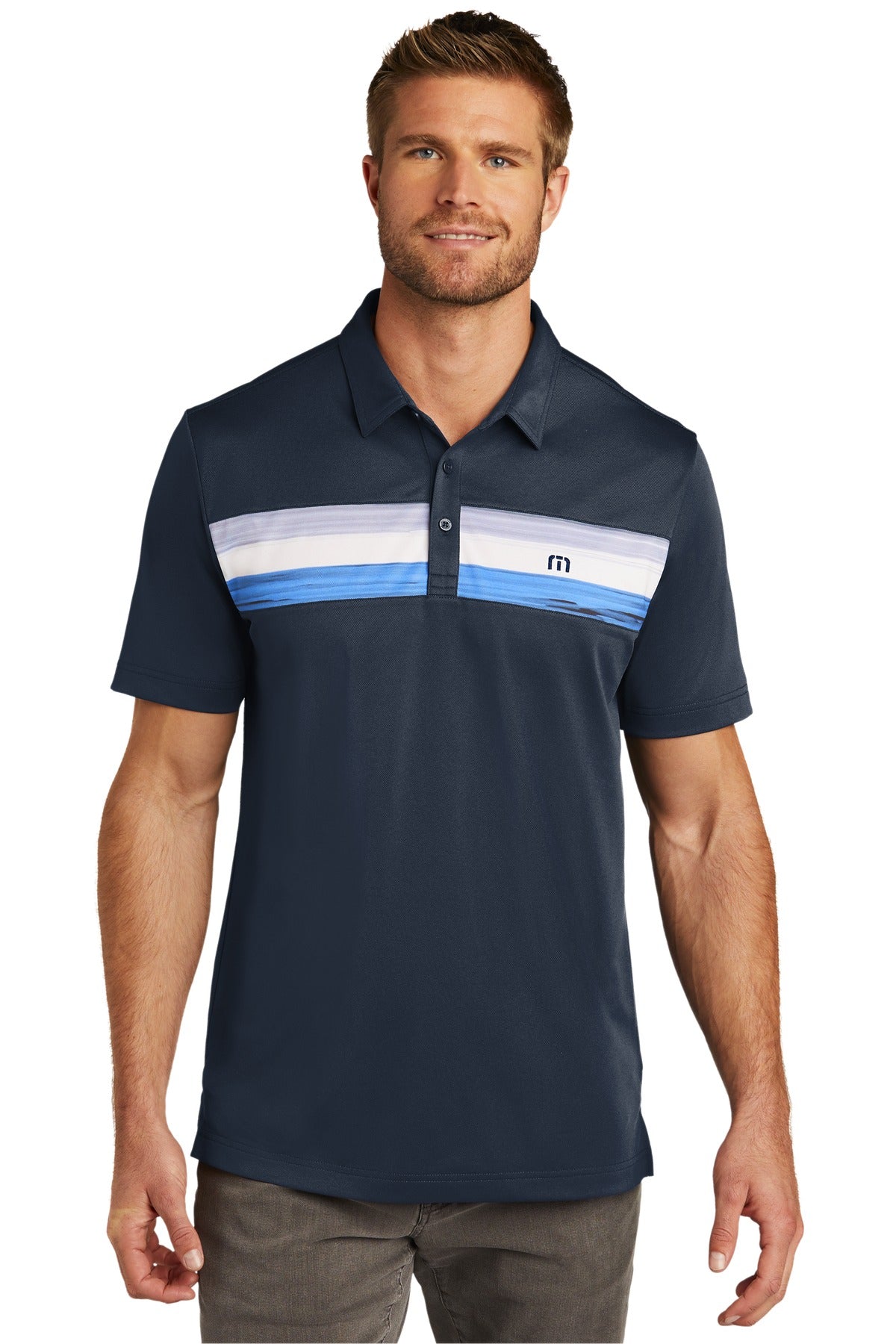 TravisMathew Cabana Chest Stripe Polo. TM1MU416 - EMBROIDERED