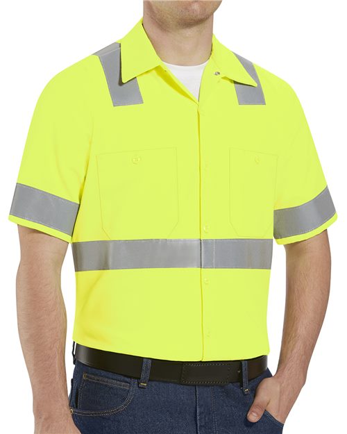 Red Kap Men's High Visibility Safety Short Sleeve Work Shirt - SS24HV - EMBROIDERED