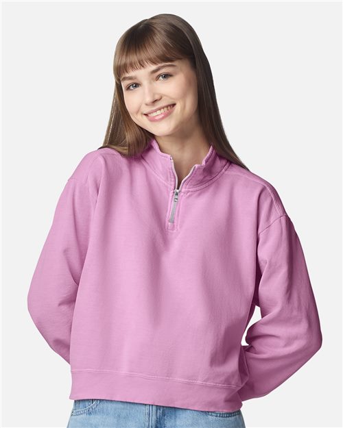 Comfort Colors Women's Garment-Dyed Mid-Length Quarter-Zip Sweatshirt - 1580L - EMBROIDERED