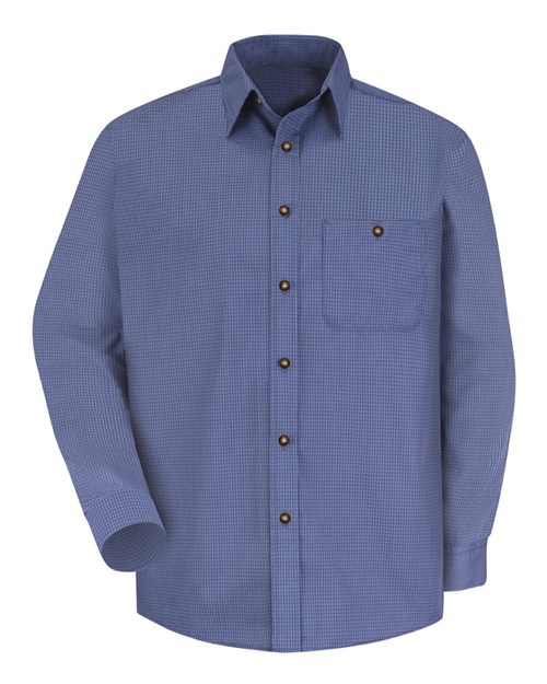 Red Kap Men's Mini-Plaid Uniform Long Sleeve Shirt - SP74 - EMBROIDERED