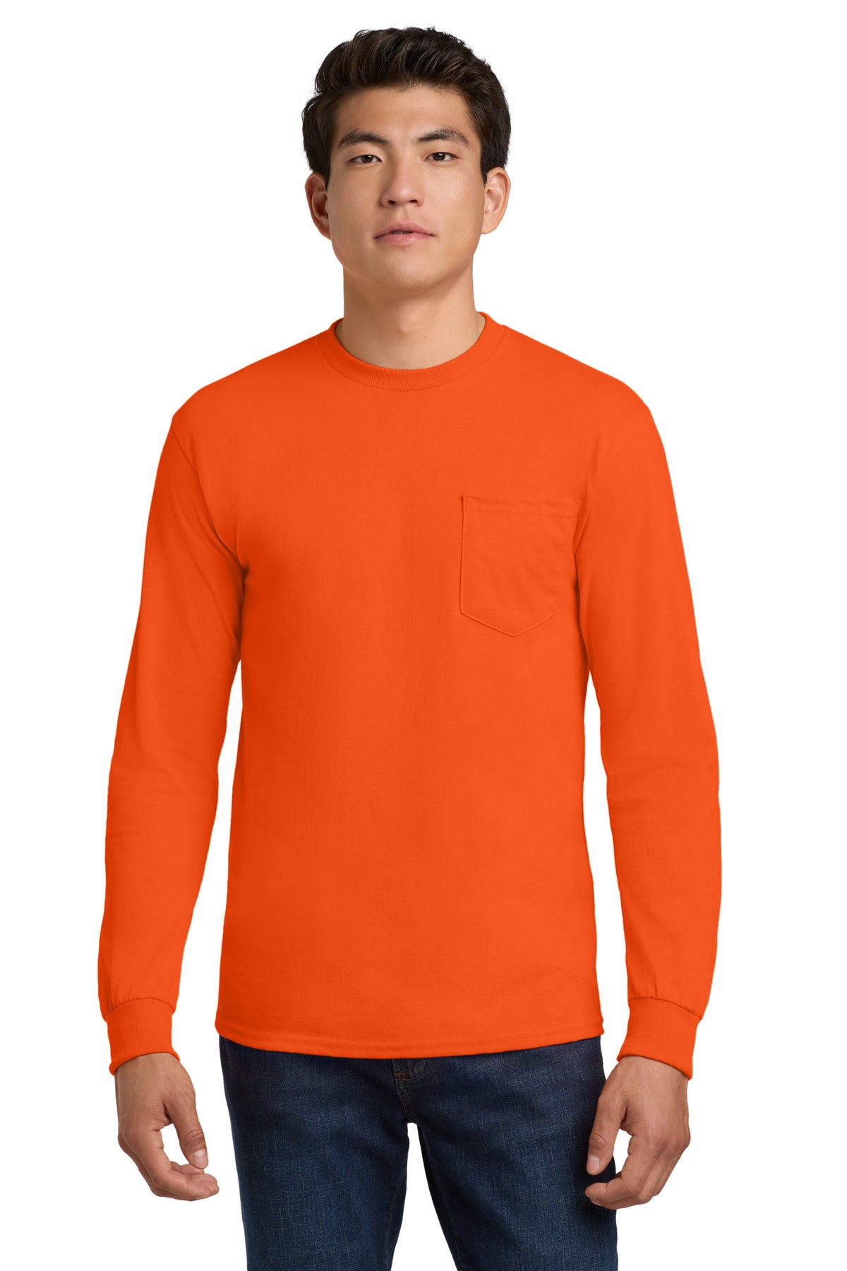 Gildan - Ultra Cotton 100% US Cotton Long Sleeve T-Shirt with Pocket.  2410 - EMBROIDERED