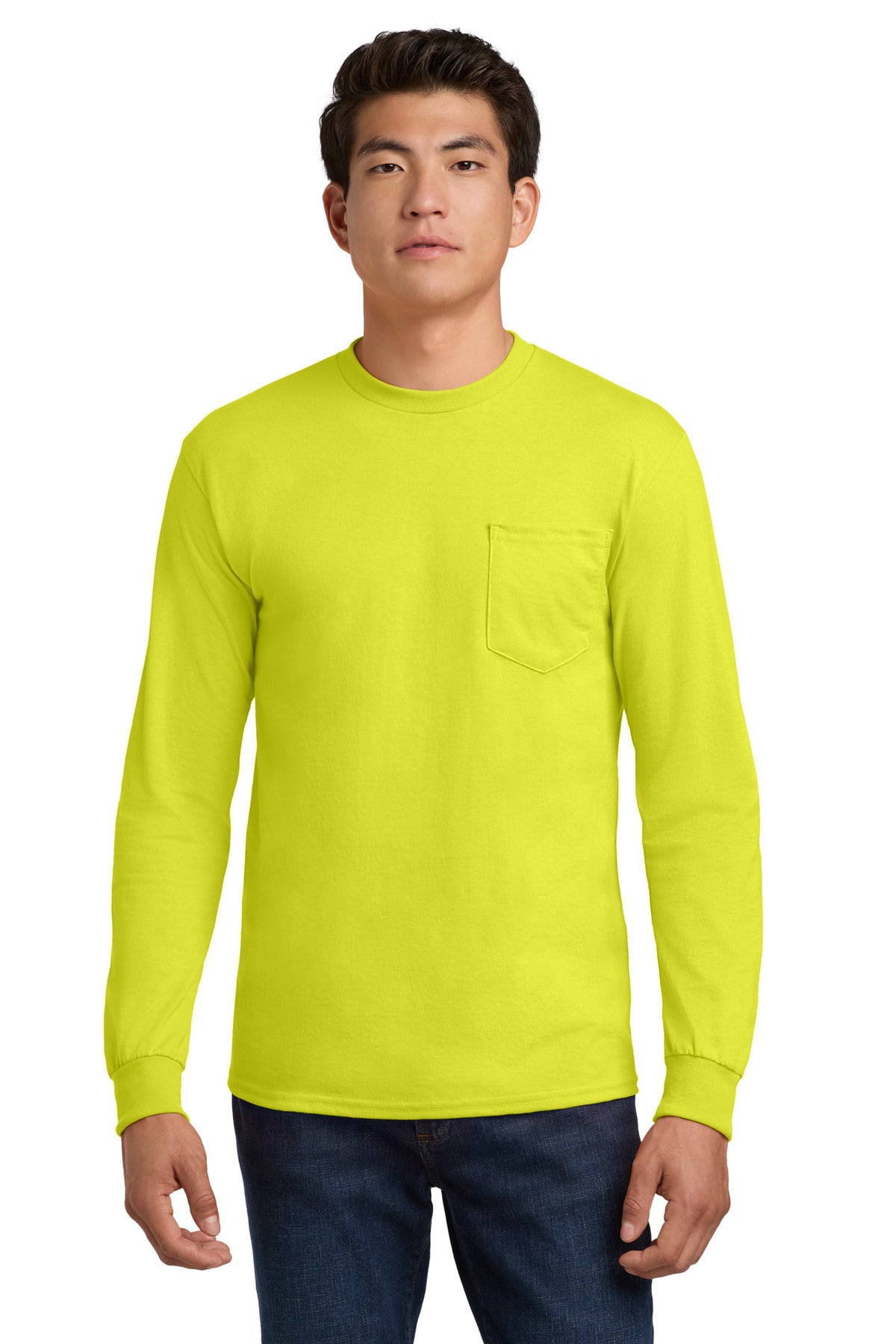 Gildan - Ultra Cotton 100% US Cotton Long Sleeve T-Shirt with Pocket.  2410 - EMBROIDERED
