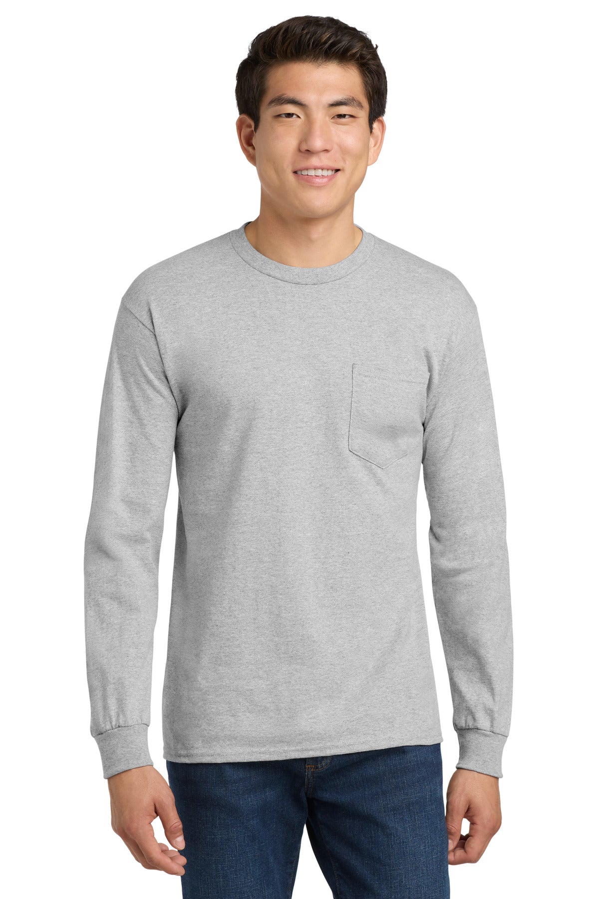 Gildan - Ultra Cotton 100% US Cotton Long Sleeve T-Shirt with Pocket.  2410 - EMBROIDERED