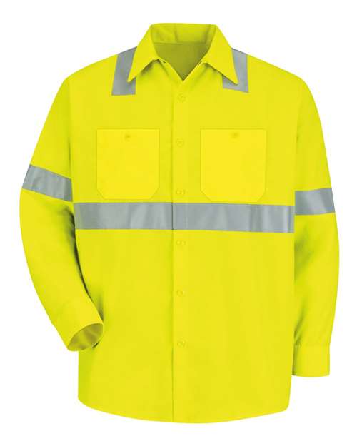 Red Kap Men's High Visibility Safety Long Sleeve Work Shirt - SS14HV - EMBROIDERED