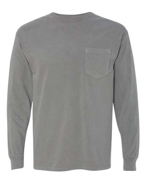 Comfort Colors Unisex Garment-Dyed Heavyweight Long Sleeve Pocket T-Shirt - 4410 - EMBROIDERED