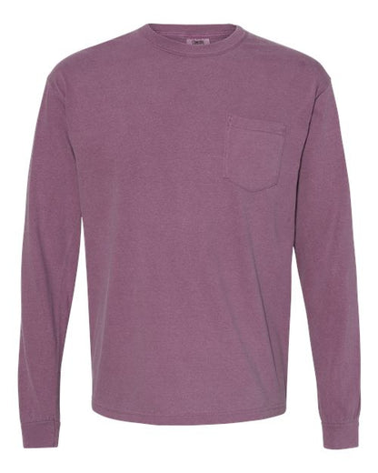 Comfort Colors Unisex Garment-Dyed Heavyweight Long Sleeve Pocket T-Shirt - 4410 - EMBROIDERED