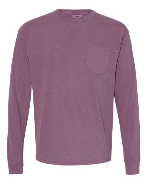 Comfort Colors Unisex Garment-Dyed Heavyweight Long Sleeve Pocket T-Shirt - 4410 - EMBROIDERED