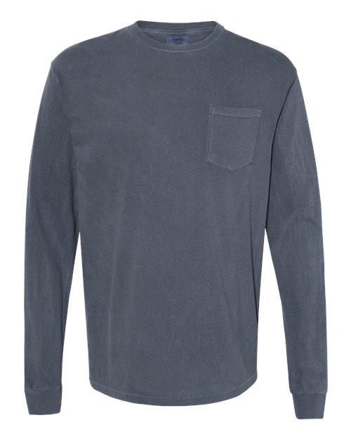 Comfort Colors Unisex Garment-Dyed Heavyweight Long Sleeve Pocket T-Shirt - 4410 - EMBROIDERED