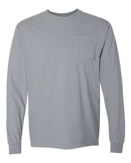 Comfort Colors Unisex Garment-Dyed Heavyweight Long Sleeve Pocket T-Shirt - 4410 - EMBROIDERED