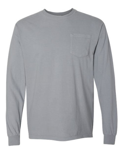 Comfort Colors Unisex Garment-Dyed Heavyweight Long Sleeve Pocket T-Shirt - 4410 - EMBROIDERED