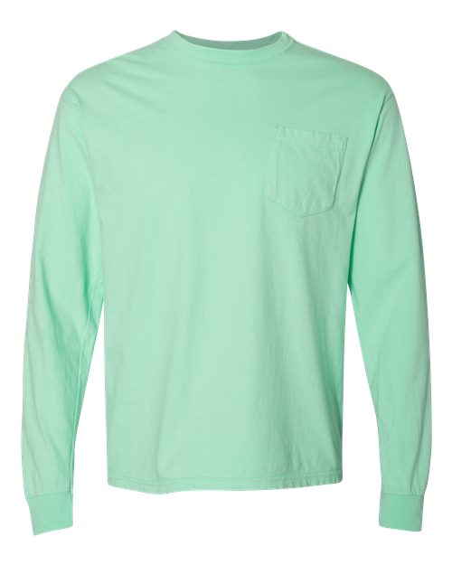 Comfort Colors Unisex Garment-Dyed Heavyweight Long Sleeve Pocket T-Shirt - 4410 - EMBROIDERED