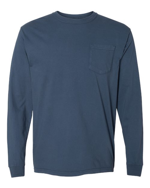 Comfort Colors Unisex Garment-Dyed Heavyweight Long Sleeve Pocket T-Shirt - 4410 - EMBROIDERED
