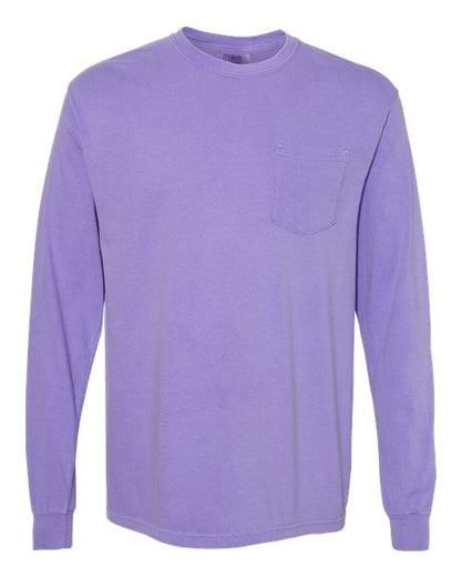 Comfort Colors Unisex Garment-Dyed Heavyweight Long Sleeve Pocket T-Shirt - 4410 - EMBROIDERED