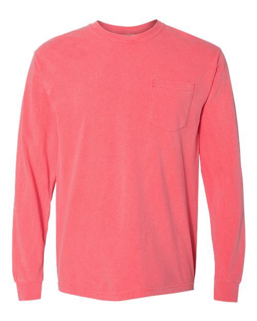 Comfort Colors Unisex Garment-Dyed Heavyweight Long Sleeve Pocket T-Shirt - 4410 - EMBROIDERED